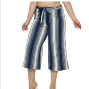 Plus size Striped Belted Palazzo Pants